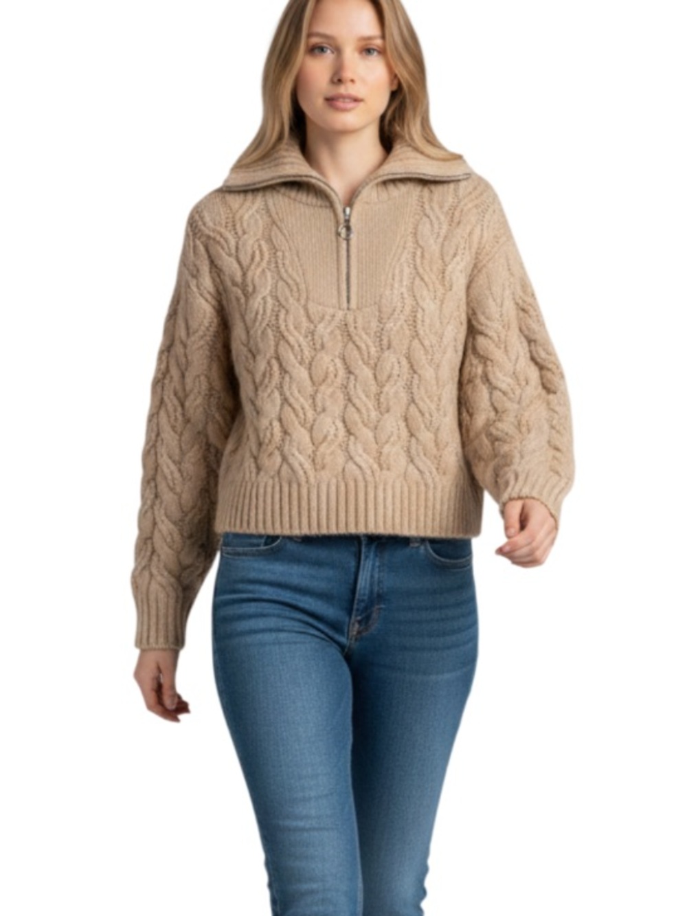 Sincerely Jules Women’s Cable Knit 1/2 Zipper TurtleNeck